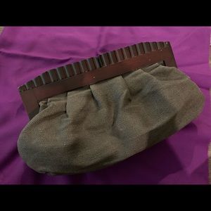 SOLD-fabric/wooden handle clutch